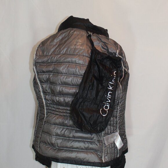 CALVIN KLEIN down blend packable puff Black hoodie jacket , women size large - Picture 6 of 10